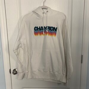 Champion White Hoodie with Vibrant Logo